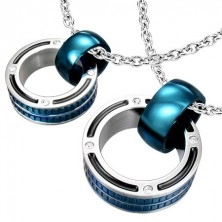 Ciondoli per la coppia - anelli massicci di colore blu, zirconi