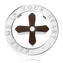 Ciondoli per due - croce nera e bronzo nel cerchio di colore argento con scritta