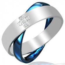 Doppio anello d'acciaio, in colore blu - argento