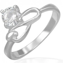 Anello d'acciaio di fidanzamento - zircone chiaro e simbolo d'infinito