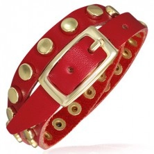 Bracciali rosso in pelle - cinturino con i rivetti colore oro 