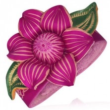 Bracciale rosa in pelle - grande fiore di loto