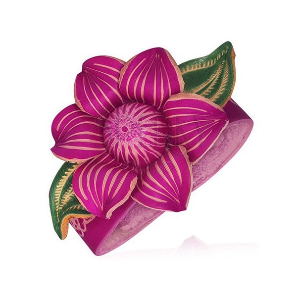 Bracciale rosa in pelle - grande fiore di loto