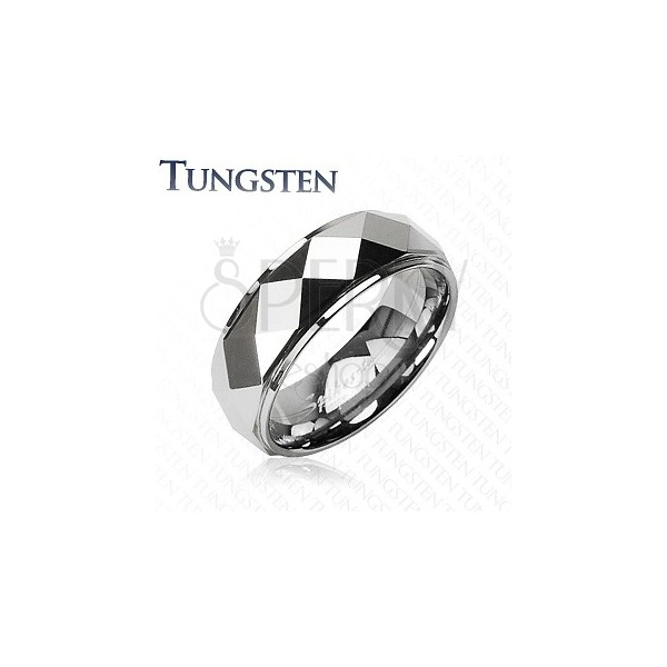 Tungsteno in anello con rombi smussati, colore argento