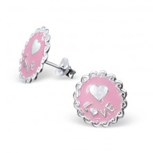 Orecchini in argento 925 - cerchio decorativo con cuore, rosa