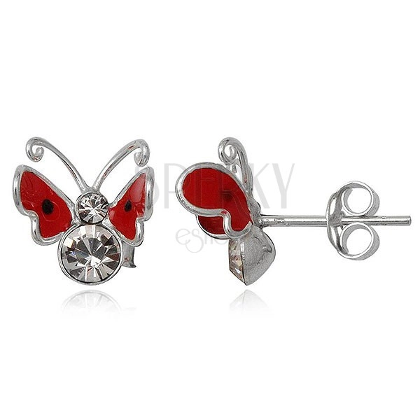Orecchini in argento 925 - rosso, piccola farfalla volante 