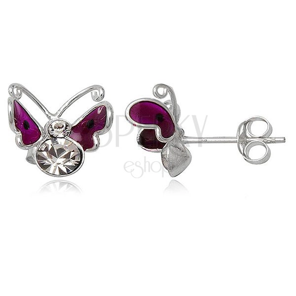 Orecchini in argento 925 - farfalletta volante, violetto con puntino