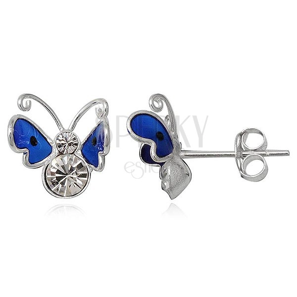 Orecchini d'argento 925 - farfalla blu volante con zirconi
