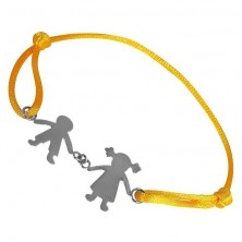 Bracciale in argento 925 - bambino e bambina su un cordino giallo, collegati alle mani