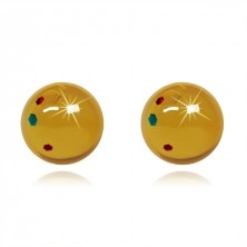 Orecchini in acciaio - palline di ambra sintetica gialla, 8 mm