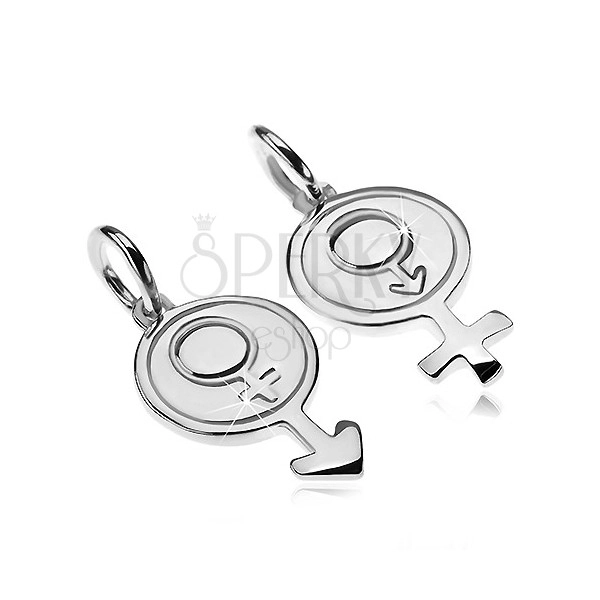 Ciondoli per coppie in argento 925 - simbolo rotondo di uomo e di donna
