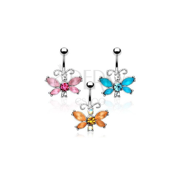 Piercing per pancia - farfalla, zirconi colorati, antenne articolate