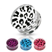 Plug a forma di sella in acrilico - design leopardo, diversi colori e dimensioni