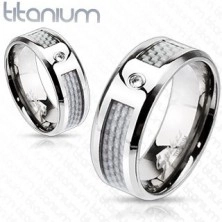 Anello in titanio - motivo bianco reticolato con zircone