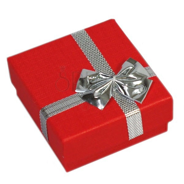 Cofanetto da regalo - per anelli, rosso, fiocco color argento