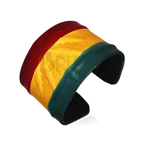 Bracciale in pelle RASTA - marijuana in rilievo, i colori della Giamaica