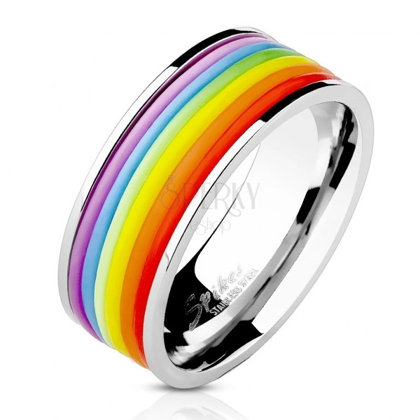 Anello d'acciaio con il centro in gomma d'arcobaleno