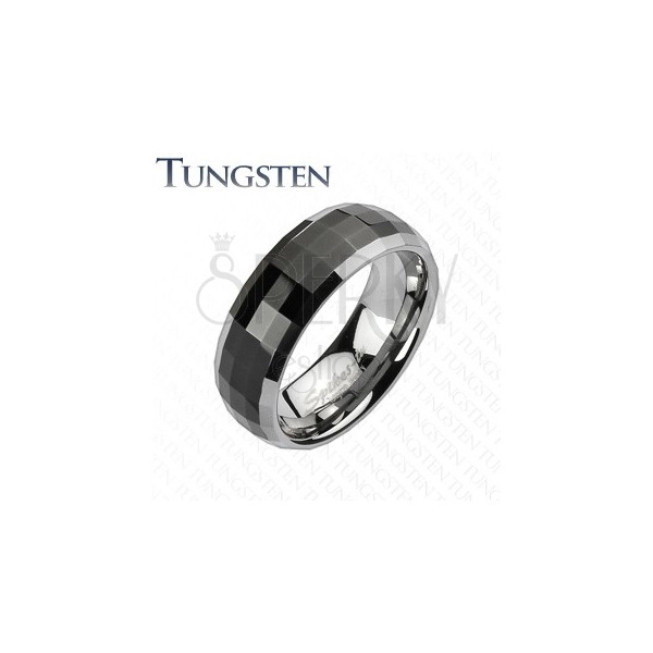 Anello in tungsteno in stile disco - centro nero, bordi color argento