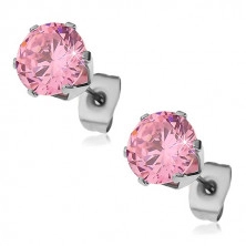 Orecchini realizzati in acciaio inox con zircone rosa, 6 mm