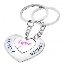 Ciondoli di chiavi per coppia innamorata - cuori con scritte LOVE e LOVELY FOREVER