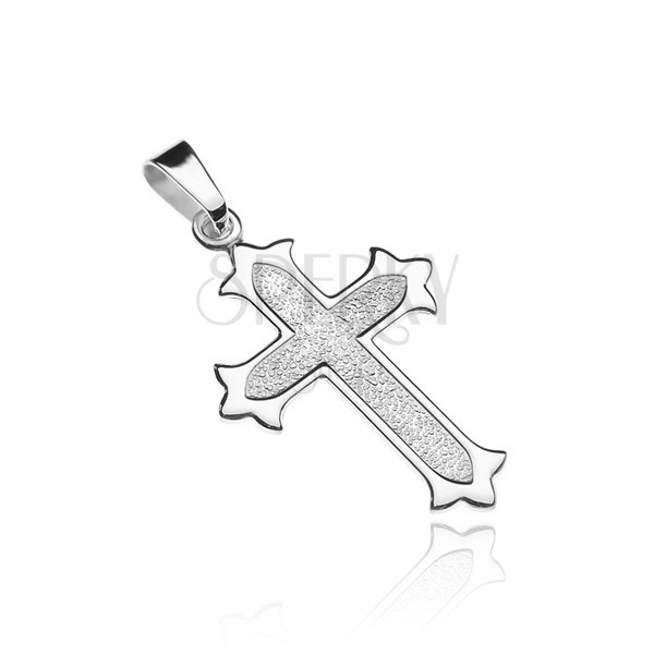 Croce d'argento 925 - punte articolate con bordatura lucida, il centro granuloso