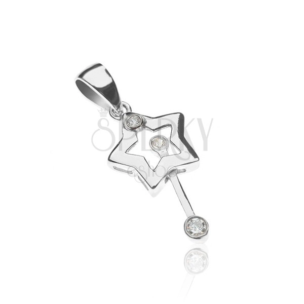 Ciondolo d'argento 925 - stella con bacchetta magica mobile con zirconi