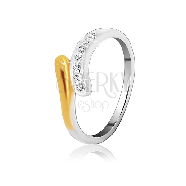 Anello d'argento 925 - linea arrotondata con zirconi e punta in colore oro