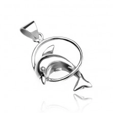 Ciondolo in argento 925 - delfino che salta attraverso il cerchio
