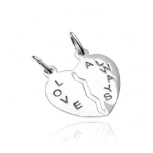 Ciondolo per coppia in argento 925 - cuore spezzato con scritta Love Always