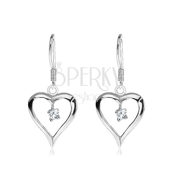 Orecchini d'argento 925 - cuore pendente allungato, zircone chiaro frammezzo