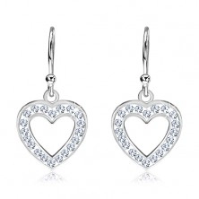 Orecchini pendenti d'argento 925 - cuore vuoto con zircone su perimetro