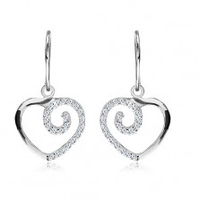 Orecchini pendenti d'argento 925 - cuore con spirale in zircone