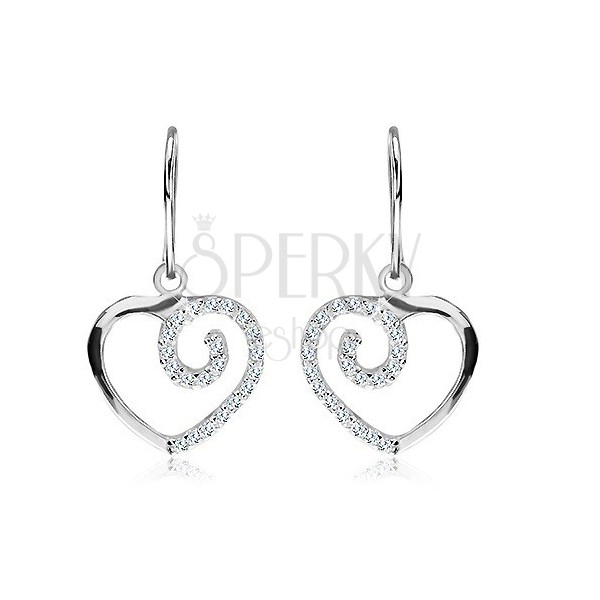 Orecchini pendenti d'argento 925 - cuore con spirale in zircone