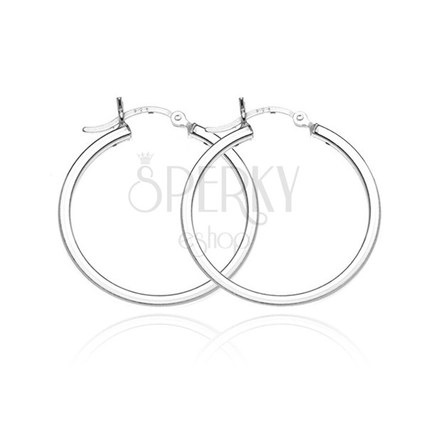 Orecchini a cerchio in argento 925 - circonferenza lucida, profilo quadrato, 28 mm
