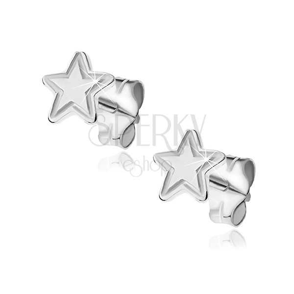 Orecchini a bottone in argento 925 - stella a cinque punte con incisione