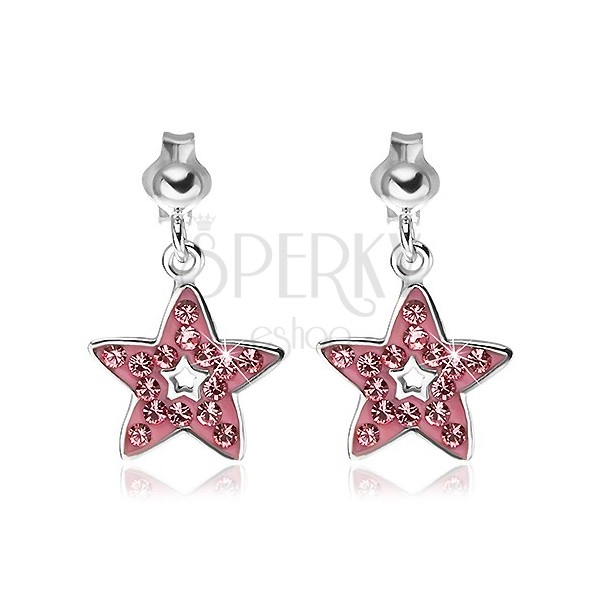 Orecchini  d'argento 925 - ciondolo stella rosa con zirconi