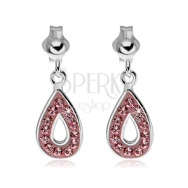 Orecchini in argento 925 - lacrima pendente con zirconi rosa