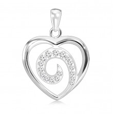 Ciondolo in argento 925 - linea di cuore con spirale in zirconi