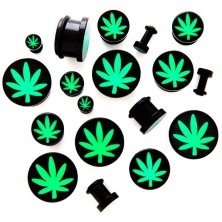 Plug all'orecchio acrilico con design cannabis