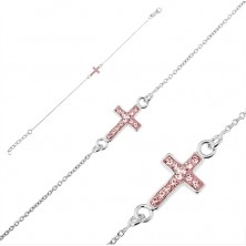 Bracciale d'argento 925 - piccola croce con zirconi rosa