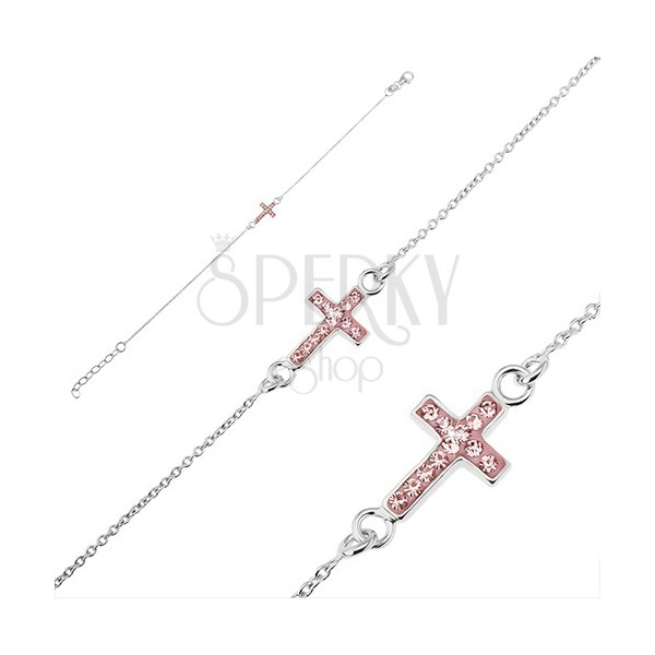 Bracciale d'argento 925 - piccola croce con zirconi rosa