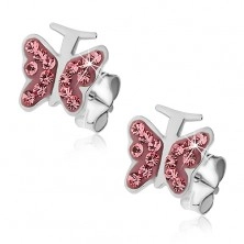 Orecchini in argento 925 - farfalletta rosa con zirconi