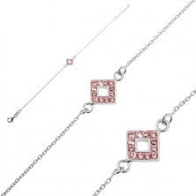 Bracciale d'argento 925 - catena con quadro e con zirconi rosa