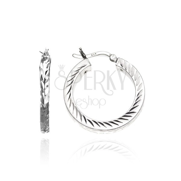 Orecchini d'argento 925 - cerchi con fogliette levigate, 15 mm