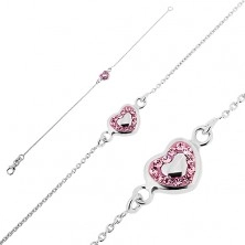 Bracciale d'argento 925 - cuore rosa con riempimento e con zirconi