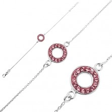 Bracciale d'argento 925 - catena con cerchio e con zirconi rosa