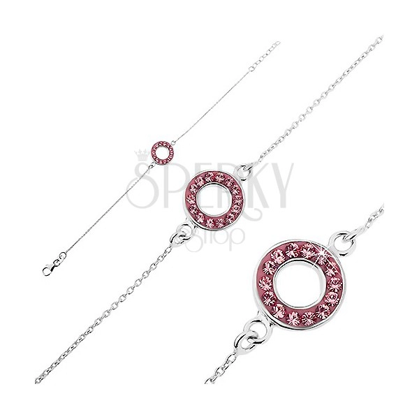 Bracciale d'argento 925 - catena con cerchio e con zirconi rosa