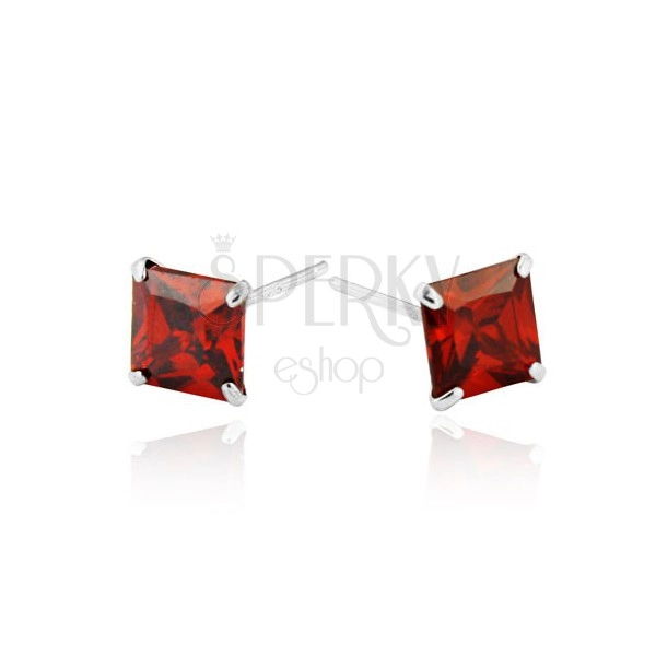 Orecchini d'argento 925 - quadrati rossi in zircone, 6 mm