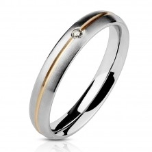 Anello d'acciaio - colore argento, riga centrale in colore oro e zircone
