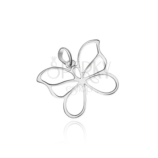 Ciondolo d'argento 925 - farfalla, contorni lucidi di ali, leggermente incurvati